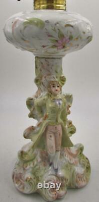 Antique Figural Porcelain Oil Kerosene Lamp Edwardian Gentleman Complete