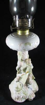 Antique Figural Porcelain Oil Kerosene Lamp Edwardian Gentleman Complete