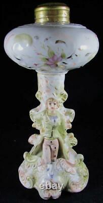 Antique Figural Porcelain Oil Kerosene Lamp Edwardian Gentleman Complete