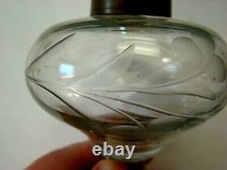 Antique Flint Glass Matched Pr Peg Whale Oil Lamps Burners, EAPG Boston Sandwich