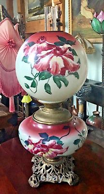 Antique Floral Design GWTW Glass Oil Lamp by Pittsburgh with No Split Success Font