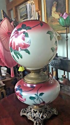 Antique Floral Design GWTW Glass Oil Lamp by Pittsburgh with No Split Success Font