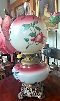 Antique Floral Design GWTW Glass Oil Lamp by Pittsburgh with No Split Success Font