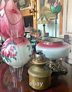 Antique Floral Design GWTW Glass Oil Lamp by Pittsburgh with No Split Success Font
