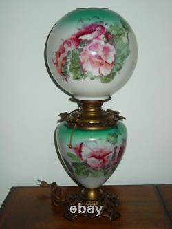 Antique Floral Design Gone With the Wind Oil Kerosene Parlor Lamp