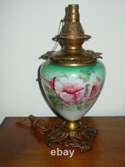 Antique Floral Design Gone With the Wind Oil Kerosene Parlor Lamp