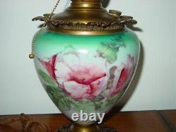 Antique Floral Design Gone With the Wind Oil Kerosene Parlor Lamp