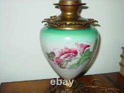 Antique Floral Design Gone With the Wind Oil Kerosene Parlor Lamp