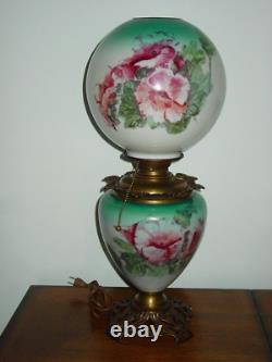 Antique Floral Design Gone With the Wind Oil Kerosene Parlor Lamp