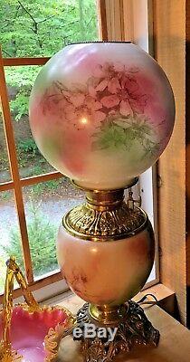 Antique Fostoria GWTW Hurricane Oil Lamp Floral Design Electrified 3-Way