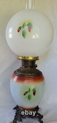 Antique Fostoria GWTW Oil Lamp Hand Painted VIOLETS ELECTRIFIED 25 F. G. Co
