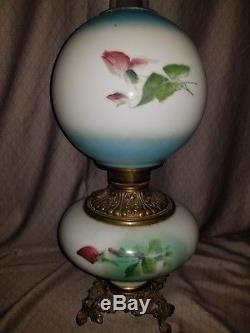 Antique Fostoria GWTW or Parlor Oil Lamp in Excellent condition Beautiful Color