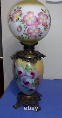 Antique Fostria Glass Floral Globe Parlor Oil Lamp As Is