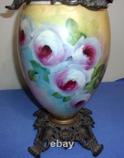 Antique Fostria Glass Floral Globe Parlor Oil Lamp As Is