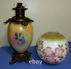 Antique Fostria Glass Floral Globe Parlor Oil Lamp As Is