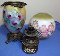 Antique Fostria Glass Floral Globe Parlor Oil Lamp As Is