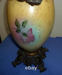 Antique Fostria Glass Floral Globe Parlor Oil Lamp As Is