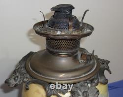 Antique Fostria Glass Floral Globe Parlor Oil Lamp As Is