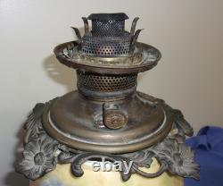Antique Fostria Glass Floral Globe Parlor Oil Lamp As Is