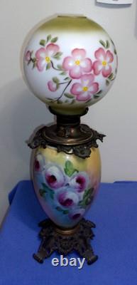 Antique Fostria Glass Floral Globe Parlor Oil Lamp As Is