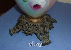 Antique Fostria Glass Floral Globe Parlor Oil Lamp As Is