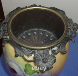 Antique Fostria Glass Floral Globe Parlor Oil Lamp As Is
