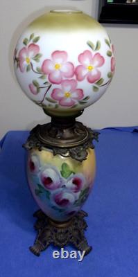Antique Fostria Glass Floral Globe Parlor Oil Lamp As Is