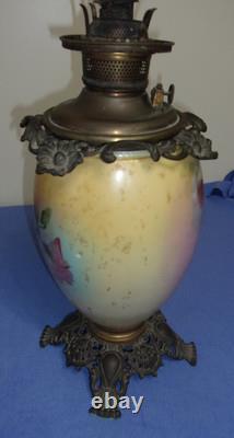 Antique Fostria Glass Floral Globe Parlor Oil Lamp As Is