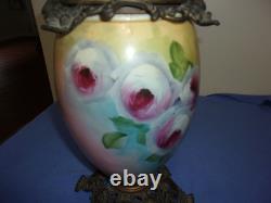 Antique Fostria Glass Floral Globe Parlor Oil Lamp As Is