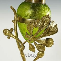 Antique French Acid Etched Glass Oil Lamp Art Nouveau Bronze Marble Stand