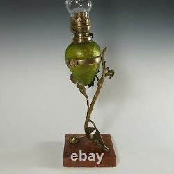 Antique French Acid Etched Glass Oil Lamp Art Nouveau Bronze Marble Stand