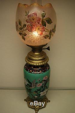 Antique French Baccarat Cloisonne Enamel Art Nouveau Old Oil Kerosene Gwtw Lamp