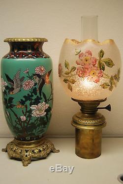 Antique French Baccarat Cloisonne Enamel Art Nouveau Old Oil Kerosene Gwtw Lamp