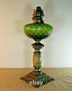Antique French Depose Oil Lamp Green Glass Marble