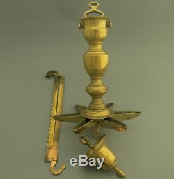 Antique French German Shabbat Hanging Oil Lamp Judenstern Menorah Gilt Judaica