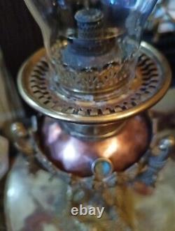 Antique French Oil Lamp Art Nouveau Brass Base Copper Tank