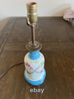 Antique French Oil lamp c1860 Converted- Hand Painted Porcelain