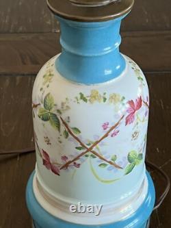 Antique French Oil lamp c1860 Converted- Hand Painted Porcelain