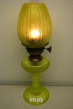 Antique French Onion Eaton Deco Nouveau Sandwich Uranium Glass Kerocene Lamp