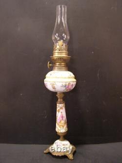 Antique French Sevres HAND PAINTED Gilt Bronze Porcelain Lady Portrait Oil Lamp