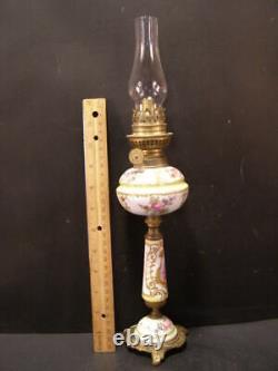 Antique French Sevres HAND PAINTED Gilt Bronze Porcelain Lady Portrait Oil Lamp