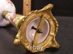 Antique French Sevres HAND PAINTED Gilt Bronze Porcelain Lady Portrait Oil Lamp