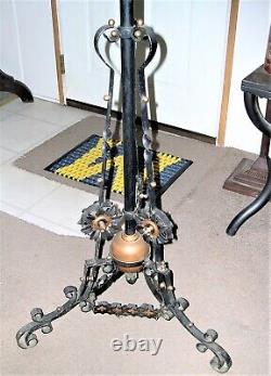 Antique French Victorian Ornate Adj Wrought Iron Oil Floor Lamp NO SHIPPING