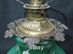 Antique GONE WITH THE WIND Green/White LILY Electrified Kerosene Oil Lamp, 22