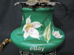 Antique GONE WITH THE WIND Green/White LILY Electrified Kerosene Oil Lamp, 22
