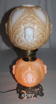 Antique GWTW Baby Face Cherub Electrified Oil Lamp