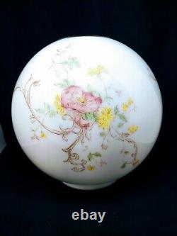 Antique GWTW Ball Globe Oil Lamp Parlor Shade Hand Stenciled Painted Flowers