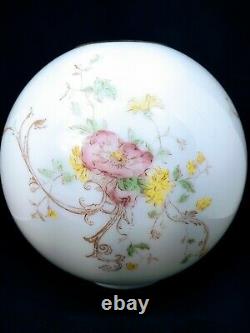 Antique GWTW Ball Globe Oil Lamp Parlor Shade Hand Stenciled Painted Flowers