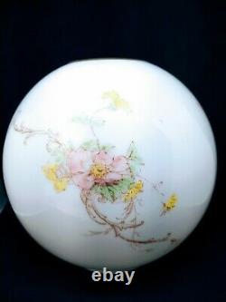 Antique GWTW Ball Globe Oil Lamp Parlor Shade Hand Stenciled Painted Flowers