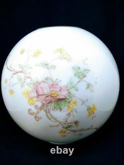 Antique GWTW Ball Globe Oil Lamp Parlor Shade Hand Stenciled Painted Flowers